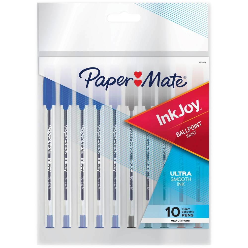 Pens - Papermate 100ST Inkjoy Ballpoint Pen Capped Business Assorted Pack  of 10 - CVOS Office Choice - Office Supplies, Stationery & Furniture