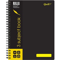 Quill 3 Subject Book 70gsm PP A4 Black 300 Pages