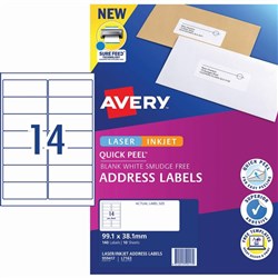AVERY SURE FEED LABELS Laser 99.1 x 38.1mm White Pack of 10 - L7163