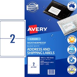 AVERY WEATHER PROOF LABELS Laser 199.6x143.5mm White Pack of 20 L7072