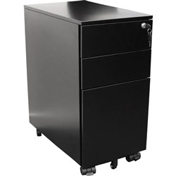 STEEL STORAGE MOBILE PEDESTAL 1 file 2 box drawers H610xW300xD472mm Black