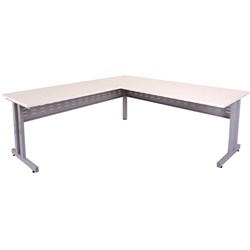 C Leg Desk With Return Desk 1800Wx700D Return 1100Wx600D White Top Silver Steel Frame