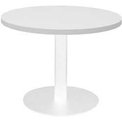 RAPIDLINE CIRCULAR COFFEE TABLE 600mm Dia Flat Disc Base Natural White with White Satin