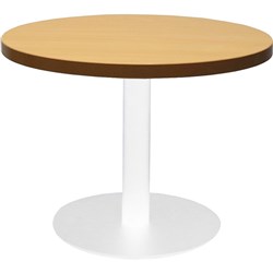 RAPIDLINE CIRCULAR COFFEE TABLE 600mm Dia Flat Disc Base Beech with White Satin