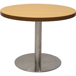 RAPIDLINE CIRCULAR COFFEE TABLE 600mm Dia Flat Disc Base Beech Stainless Steel