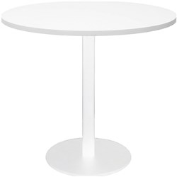 RAPIDLINE CIRCULAR MEETING TABLE 900mm Dia Disc Base Natural White with White Satin