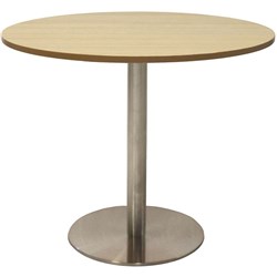 RAPIDLINE CIRCULAR MEETING TABLE 900mm Dia Disc Base Natural Oak Stainless Steel