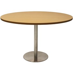 RAPIDLINE CIRCULAR MEETING TABLE 600mm Dia DISC BASE Natural Oak Stainless Steel