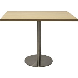 RAPIDLINE SQUARE TOP TABLE 900x900mm CIRCULAR BASE Natural Oak Stainless Steel