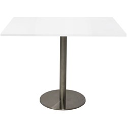RAPIDLINE SQUARE TOP TABLE 900x900mm CIRCULAR BASE Natural White Stainless Steel