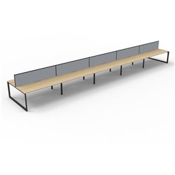 Deluxe Loop Workstation 10 Person With Screen 1200Wx750D Oak Top Black Double Frame