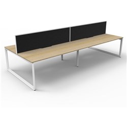 Deluxe Loop Workstation 4 Person With Screen 1200Wx750D Oak Top White Double Frame