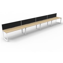 Deluxe Loop Workstation 4 Person With Screen 1500Wx750D Oak Top White Single Frame