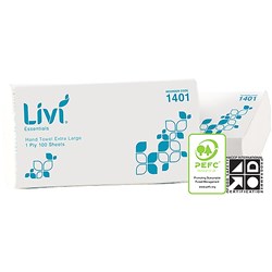 Livi Essentials Hand Towel Extra Large 1 Ply 100 Sheets Carton of 24 - 1401