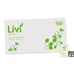 Livi Basics Hand Towel Ultraslim 1 Ply 150 Sheets Box of 16 - 230 x 240mm