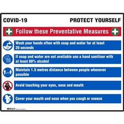 Brady Safety Sign COVID-19 PREVENTION MULTI-MESSAGE H600XW900mm Polypropylene