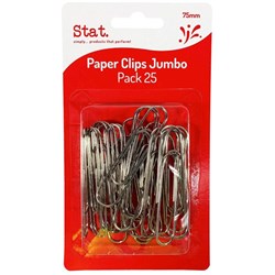 Stat Paper Clips 75mm Pack of 25 JUMBO Silver