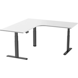 Ergovida Sit-Stand Desk Corner Electric Black Frame White 1800x1800x750mm Top