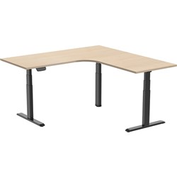 Ergovida Sit-Stand Desk Corner Electric Black Frame Oak 1800x1800x750mm Top