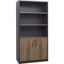 OM Premier Half Door Cabinet W900 x D450 x H1800mm Regal Walnut and Charcoal