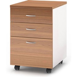 OM Premier 3 Drawer Mobile Pedestal W468 x D510 x H685mm Virginia Walnut and White