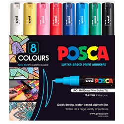 Uni Posca Paint Marker PC-1M Extra Fine 0.7mm Bullet Tip Asst Set 8