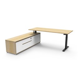 Rapidline Boost+ Executive Desk + LHS Cabinet 2020W x 1936D x 620-1270mmH Oak/Black