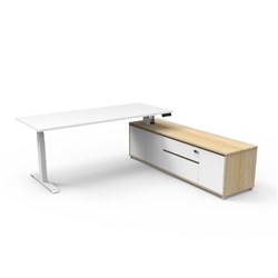 Rapidline Boost+ Executive Desk + RHS Cabinet 2020W x 1936D x 620-1270mmH White/Wht
