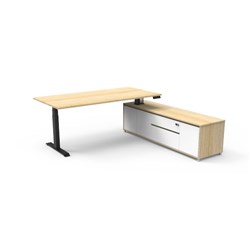 Rapidline Boost+ Executive Desk + RHS Cabinet 2020W x 2011D x 620-1270mmH Oak/Black