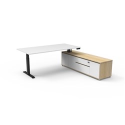 Rapidline Boost+ Executive Desk + RHS Cabinet 2020W x 2011D x 620-1270mmH White/Blk