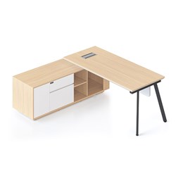 Rapidline Casa Executive Desk + LHS Cabinet + Panel Eternity Leg 2000Wx1800Dx748mmH Oak/Blk