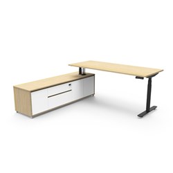 Rapidline Halo+ Executive Desk + LHS Cabinet 2020W x 1936D x 620-1270mmH Oak/Black