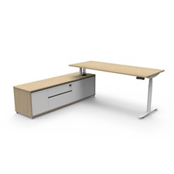 Rapidline Halo+ Executive Desk + LHS Cabinet 2020W x 1936D x 620-1270mmH Oak/White