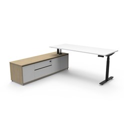 Rapidline Halo+ Executive Desk + LHS Cabinet 2020W x 1936D x 620-1270mmH White/Black