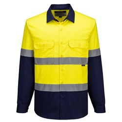 Portwest Industrial Hi-Vis Lightweight Contrast Shirt Long Sleeve 9XL Yellow/Navy