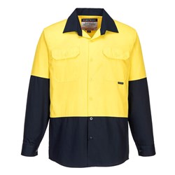 Portwest Canberra Hi-Vis Contrast Lightweight Class D Shirt Long Sleeve 5XL Yel/Navy