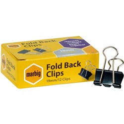 MARBIG FOLDBACK CLIPS 19mm Box of 12