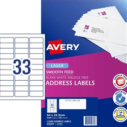 AVERY L7157 SMOOTH FEED LABEL Laser 33L/Sht Address