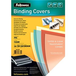 FELLOWES BINDING COVER A4 240 Micron PVC Clear Pack of 100