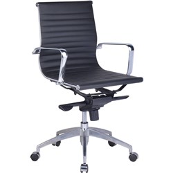 PU605M Medium Back Executive  Chair Chrome Base and Arms Black Ribbed PU Seat and Back