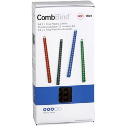GBC PLASTIC BINDING COMB 14mm 21 Ring 125 Sheets Black Box100