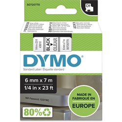 DYMO D1 6mm x 7m - BLACK ON CLEAR