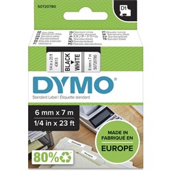 DYMO D1 6mm x 7m - BLACK ON WHITE