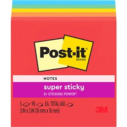 SUPER STICKY POST-IT NOTES - NEON 654-5SSAN 73x73mm