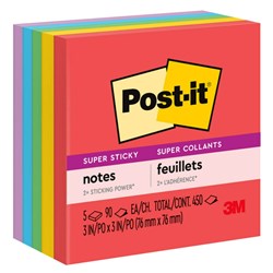 SUPER STICKY POST-IT NOTES - NEON 654-5SSAN 73x73mm