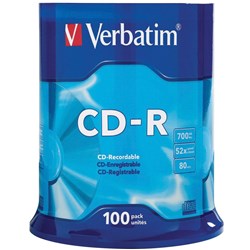 VERBATIM RECORDABLE CDS CD-R 52X 80Min/700MB Pk100