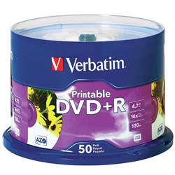 DVD+R VERBATIM 4.7GB SPINDLE 50 WHITE