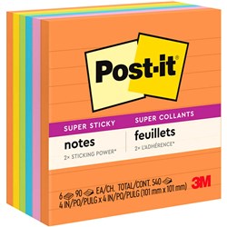 POST-IT 675-6SSUC SUPER STICKY Colour Lined 101mm x 101mm Pack of 6