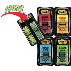POST-IT 680-SH4VA FLAGS Sign Here 50x4 Red Yellow Blue Green Pack of 200