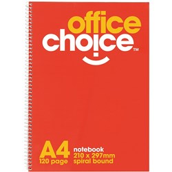 OFFICE CHOICE SPIRAL NOTEBOOK A4 - 210x297mm 120Pg SB